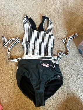 Albion Black Swimwear Label-Print One-Piece